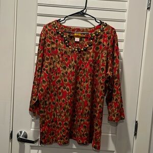 Multi colored shirt with embellished neckline